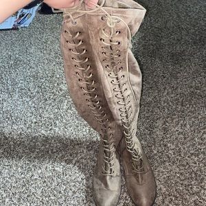 Suede thigh high boots